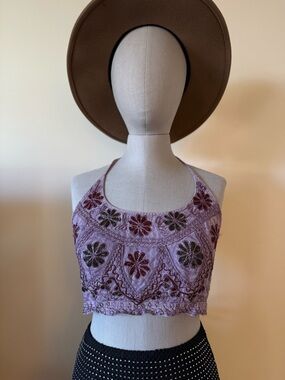 Embroidered Lavender Halter Crop Top